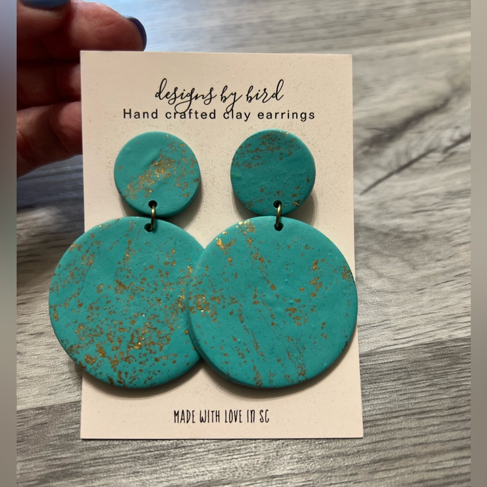 Hand Crafted Teal with Gold Flake Earrings